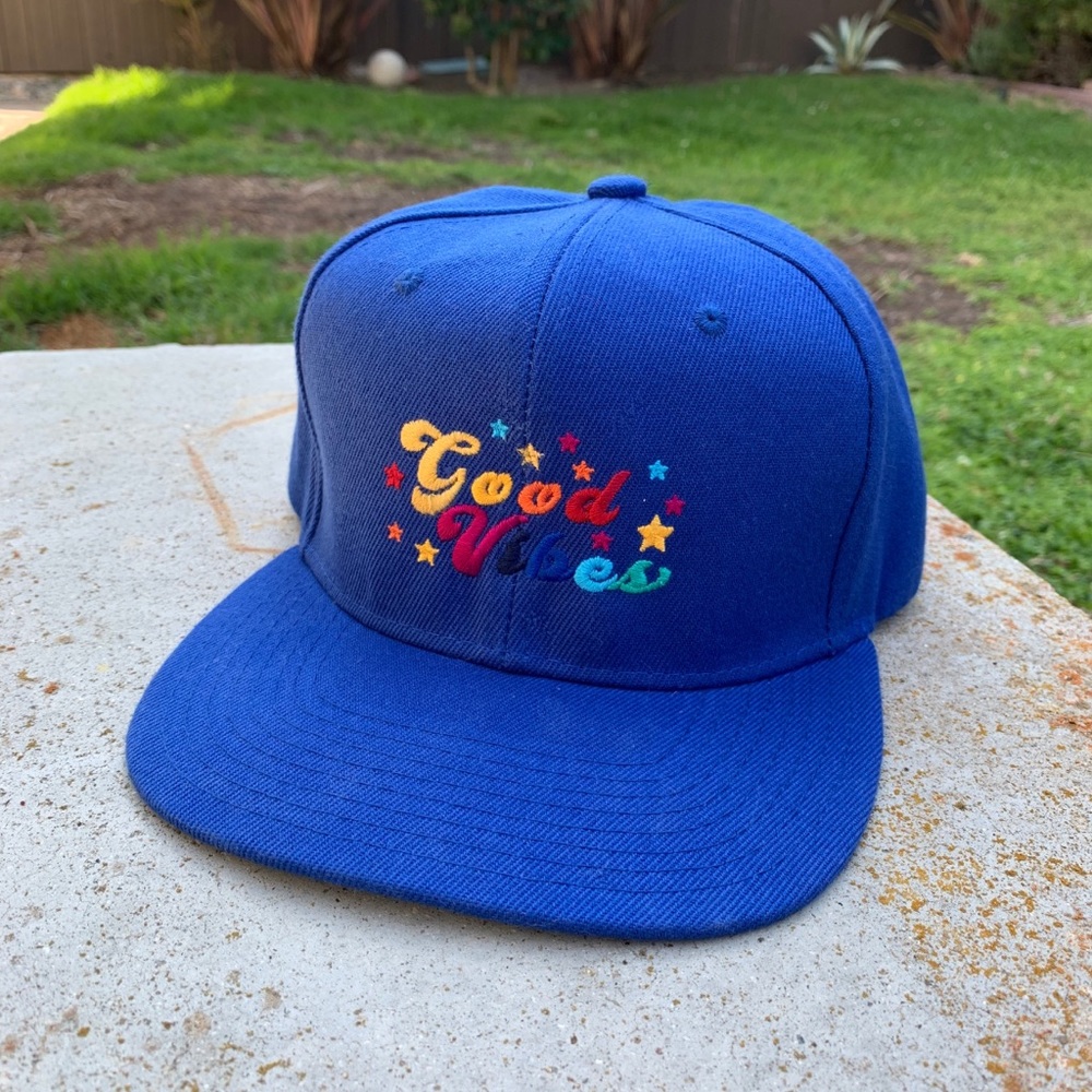 Good Vibes y2k blue colorful trendy trucker hat!